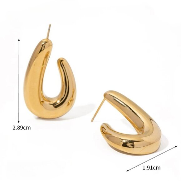 NWT 18K Gold Plated Stainless Steel U Shape Chunky Hoop Earrings for Women - Picture 8 of 9